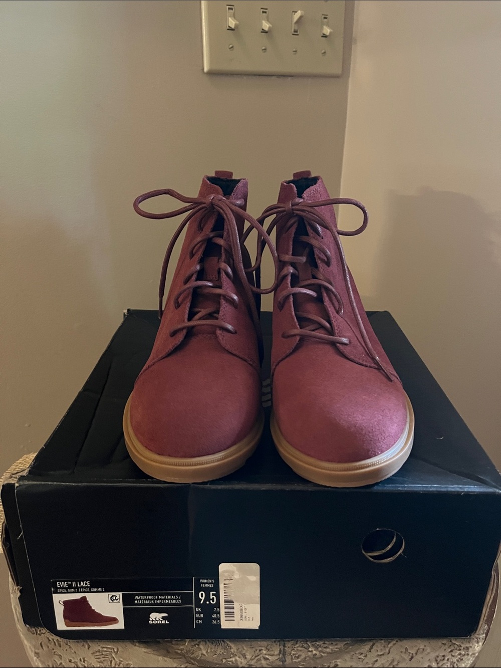 Sorel Women's Lace-Up Boots in Burgundy with Gum Sole